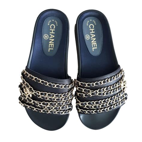 chanel black chain sandals|buy Chanel sandals online.